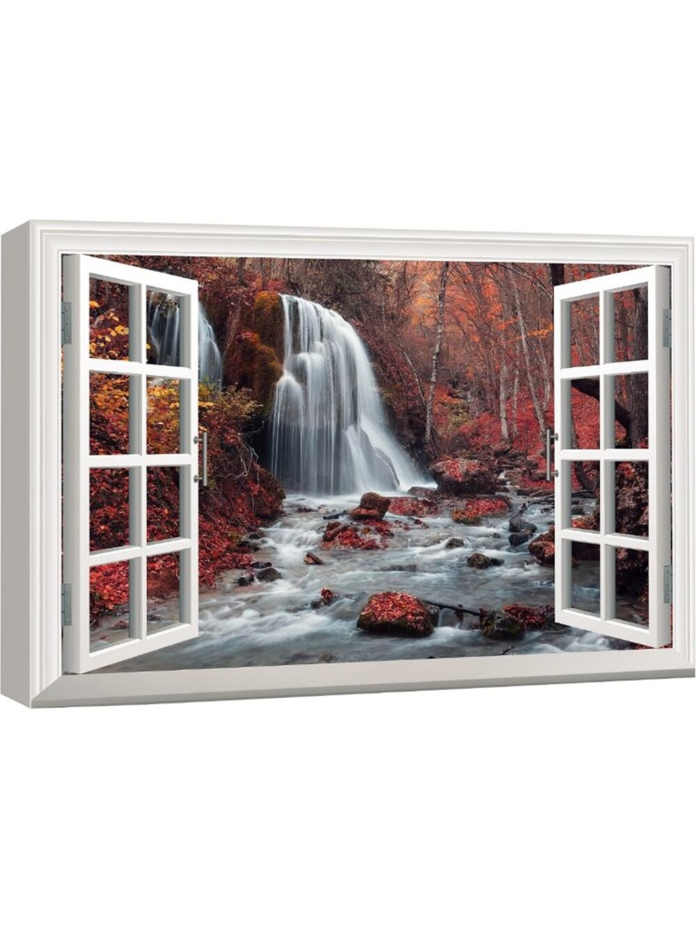 Stunning Autumn Forest Waterfall Canvas Art - Colorful Nature Wall Decor 32"x48